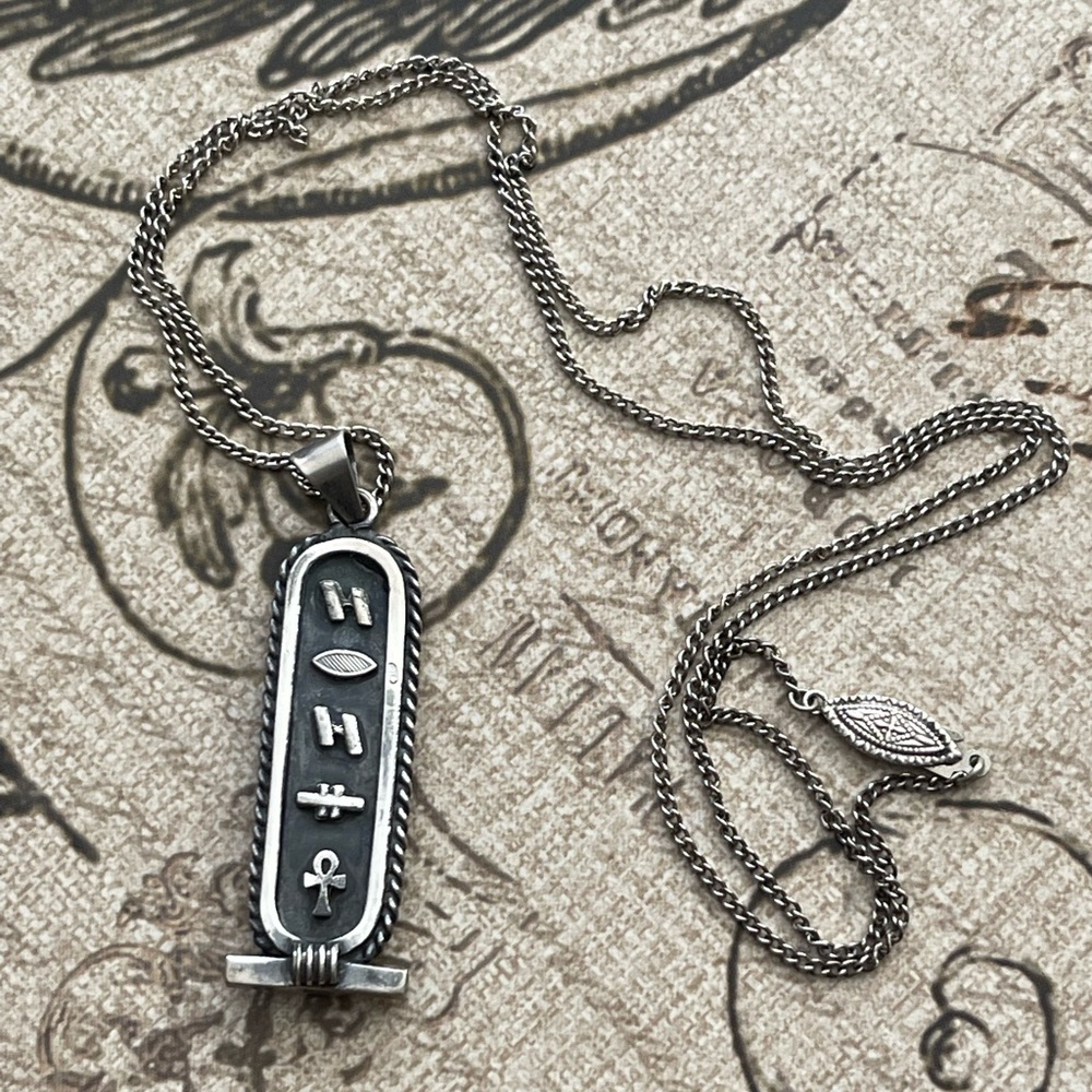 Large Egyptian Solid Silver Cartouche Pendant And… - image 5